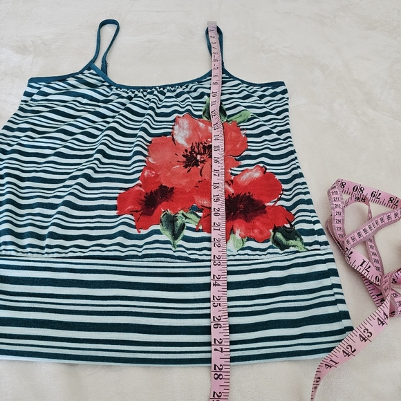 Route 66 Striped Floral Tank Top Size XL Blue White Red FlowerStylish - Picture 5 of 6